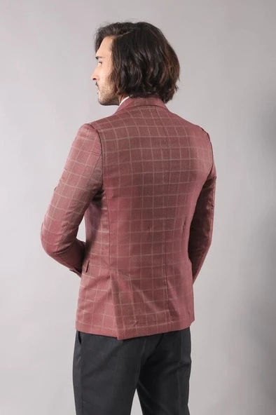 Tek Düğme Geniş Sivri Yaka Bordo Ceket - Wessi - Resim 5