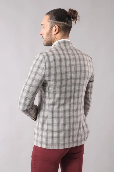 Tek Düğme Geniş Sivri Yaka Bej Ceket - Wessi - Resim 4