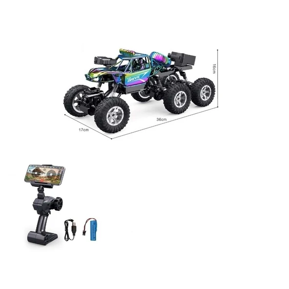 Kameralı 1:12 Telefon Kontrollü Off Road Araba  Şarjlı, Duman Efektli, 6 Kanal RC Araç - Resim 4