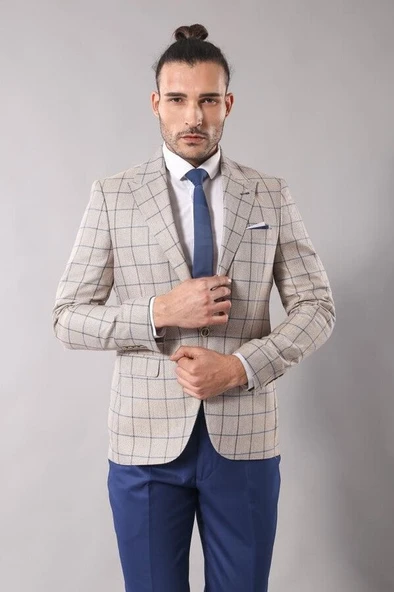 Sivri Yaka Tek Düğme Bej Ceket - Wessi ürün görseli 1