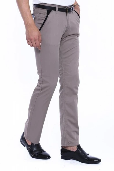 Garnili Cepli Desensiz Slim Fit Bej Erkek Pantolon - Wessi - Resim 2