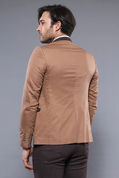 Tek Düğme Hakim Yaka Bej Erkek Ceket - Wessi - Resim 5