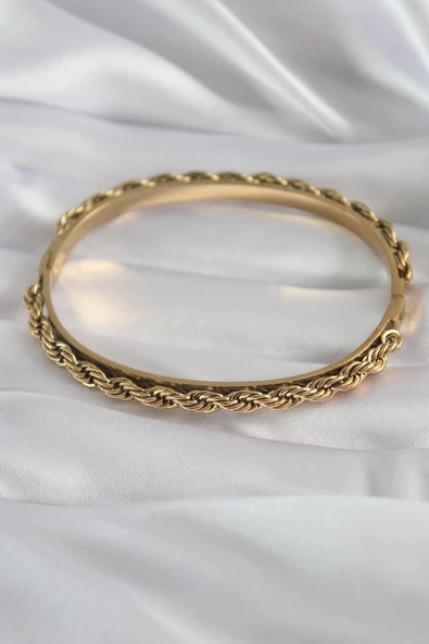 316L Çelik Gold Renk Burgu Zincir Model Kadın Kelepçe - TJ-BB5904 - Resim 2