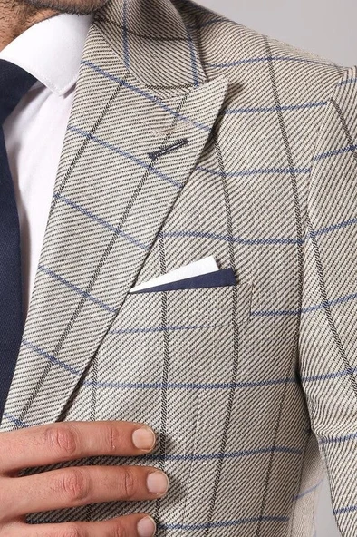 Sivri Yaka Tek Düğme Bej Ceket - Wessi - Resim 2