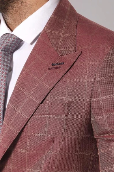 Tek Düğme Geniş Sivri Yaka Bordo Ceket - Wessi - Resim 2