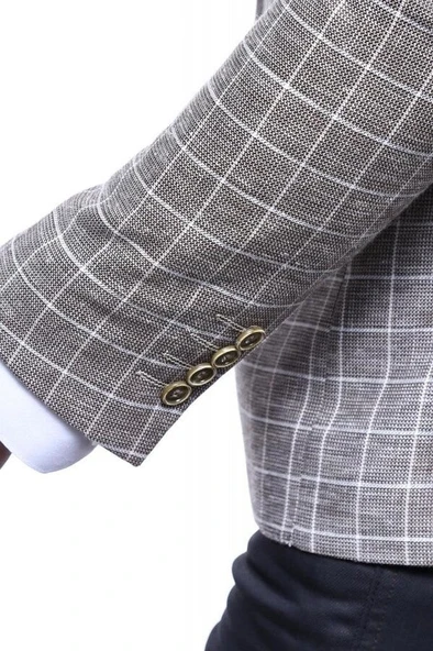 Sivri Yaka Tek Düğme Bej Ceket - Wessi - Resim 4