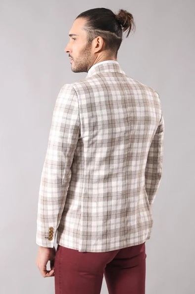 Tek Düğme Geniş Sivri Yaka Bej Ceket - Wessi - Resim 5