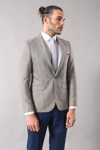 Tek Düğme Sivri Yaka Bej Ceket - Wessi - Resim 3