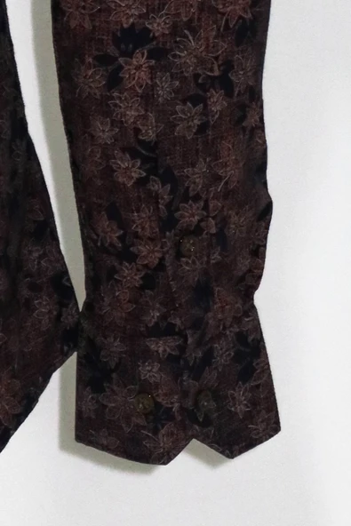 Çiçek Desenli Kahverengi Slim Fit Gömlek - Wessi - Resim 2