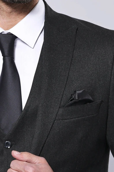 Düz Füme Slim Fit Ceket Yelek Set | Wessi - Resim 4