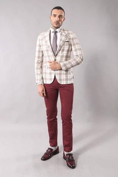 Tek Düğme Geniş Sivri Yaka Bej Ceket - Wessi - Resim 3