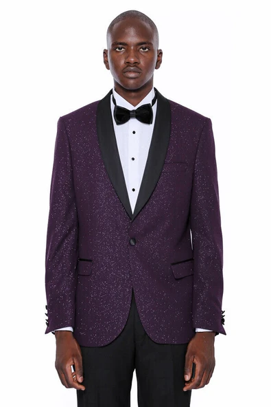 Mor Şal Yaka Simli Smokin Ceket | Wessi - Resim 3