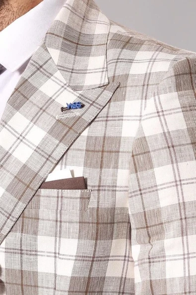 Tek Düğme Geniş Sivri Yaka Bej Ceket - Wessi - Resim 2