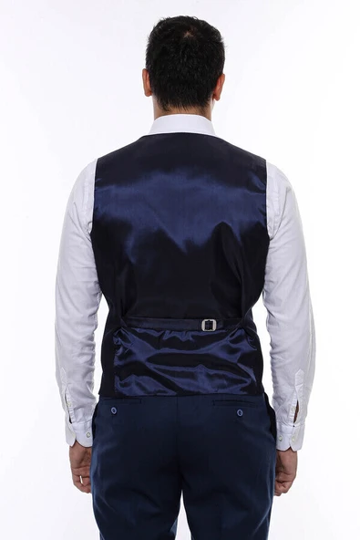 Lacivert Düz Slim Fit Yelek - Wessi - Resim 4