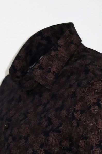 Çiçek Desenli Kahverengi Slim Fit Gömlek - Wessi - Resim 3