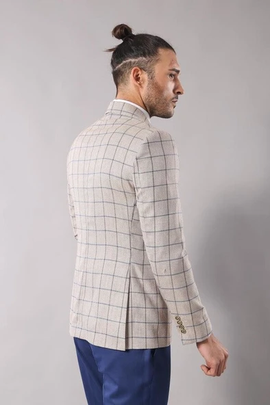 Sivri Yaka Tek Düğme Bej Ceket - Wessi - Resim 4