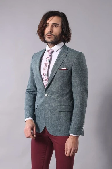 Yeşil Desenli Erkek Ceket | Wessi - Resim 3