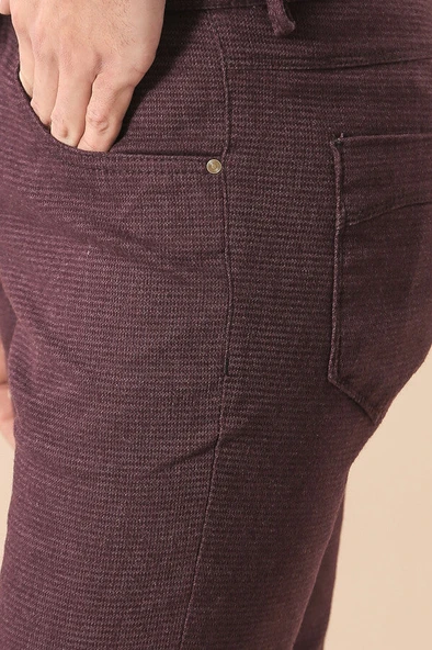 Dar Kesim Desenli 4 Cepli Pamuk Bordo Erkek Pantolon - Wessi - Resim 2