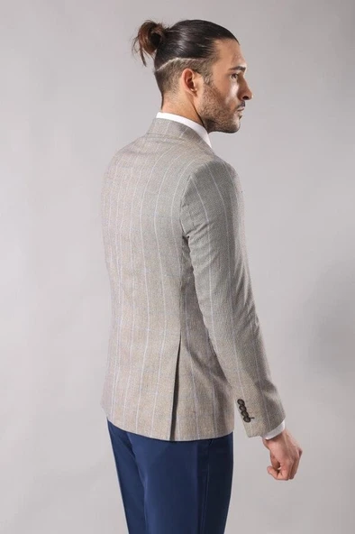 Tek Düğme Sivri Yaka Bej Ceket - Wessi - Resim 5