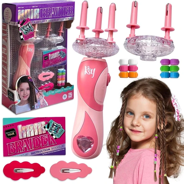 Pilli Otomatik Saç Örgü Makinesi Kız Çocuk Kuaför Oyuncak Seti ürün görseli 1