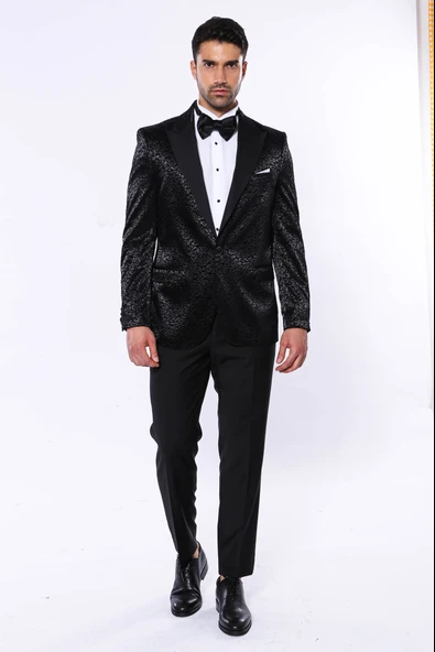 Siyah Desenli Smokin Ceketi | Wessi - Resim 5