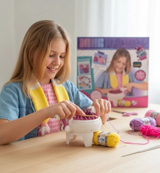 Oyuncak Bere Atkı Örme Makinesi Full Set Çocuklar İçin Yaratıcı Örgü Tasarım Seti - Resim 4