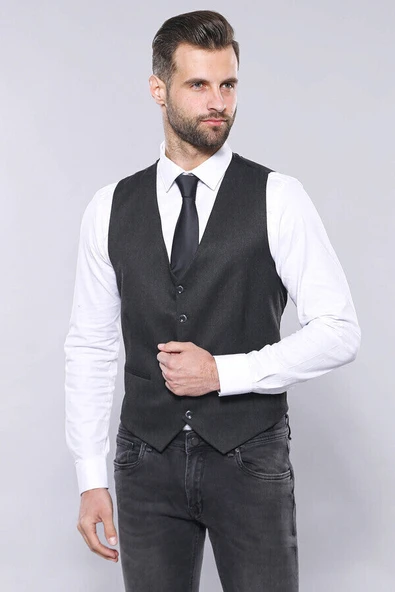 Düz Füme Slim Fit Ceket Yelek Set | Wessi - Resim 5