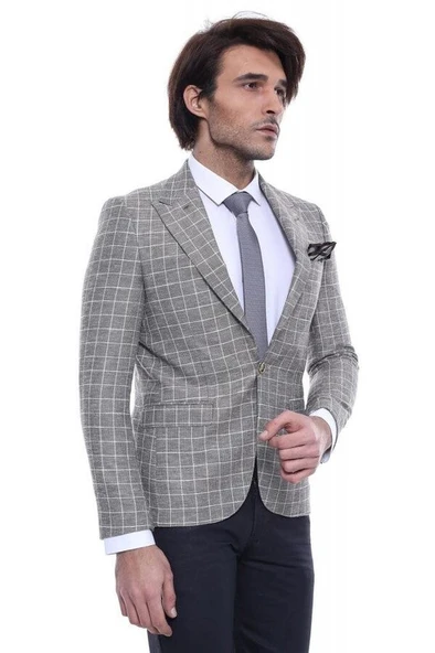 Sivri Yaka Tek Düğme Bej Ceket - Wessi - Resim 6