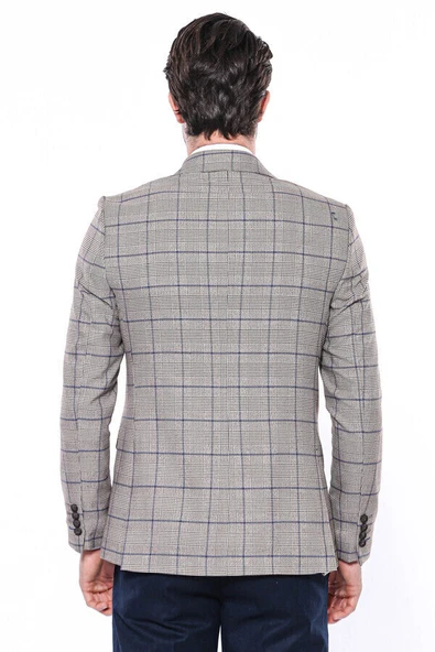 Ekose Slim Fit Bej Erkek Ceket - Wessi - Resim 7