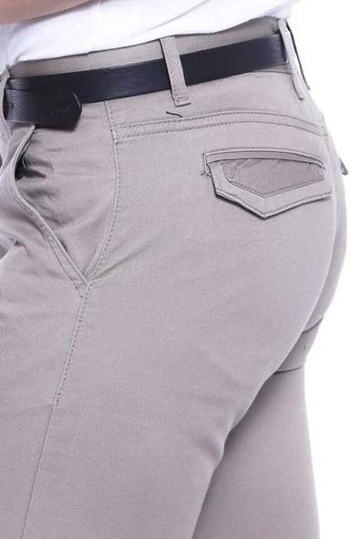 Kapaklı Arka Cepli Pamuk Desensiz Bej Erkek Pantolon - Wessi - Resim 2