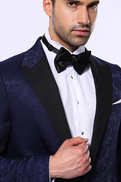 Lacivert Desenli Smokin Ceketi | Wessi - Resim 2