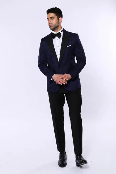 Lacivert Desenli Smokin Ceketi | Wessi - Resim 3