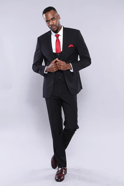 Yelekli Siyah Erkek Takım Elbise | Wessi - Resim 5