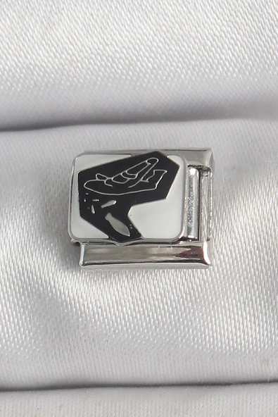 316L Çelik Gümüş Renk Beyaz Siyah Uçak İşlemeli Portre Model Nomination Charm - TJ-BC1395 ürün görseli 1