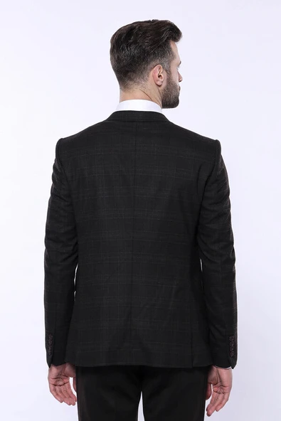 Ekose Yelekli Kombin Kahverengi Kaşe Kışlık Takım Elbise - Wessi - Resim 5