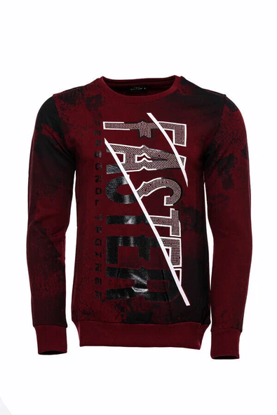 Bordo Taşlı Baskılı Sweatshirt - Wessi ürün görseli 1