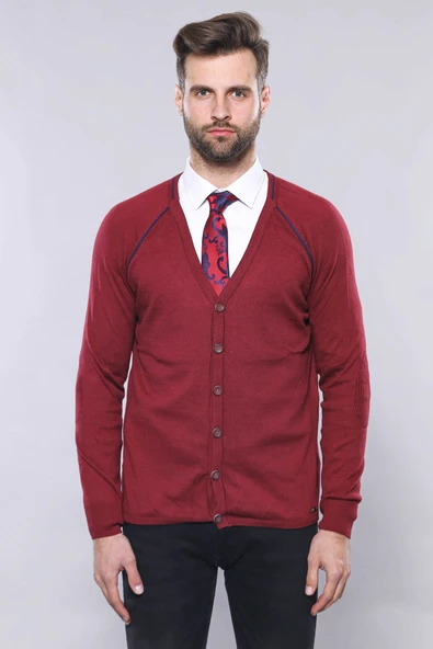 Bordo Pamuk Hırka | Wessi - Resim 3