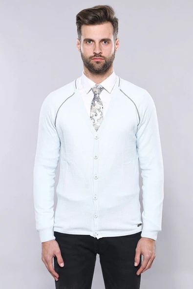 Pamuk Buz Mavi Erkek Hırka - Wessi - Resim 3