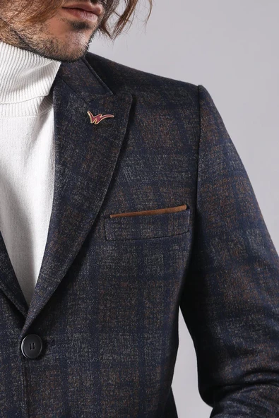 Ekose Füme Erkek Kısa Palto - Wessi - Resim 2