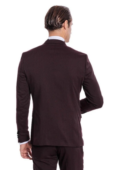 Kadife Yaka Slim Fit Bordo Erkek Damatlık - Wessi - Resim 10