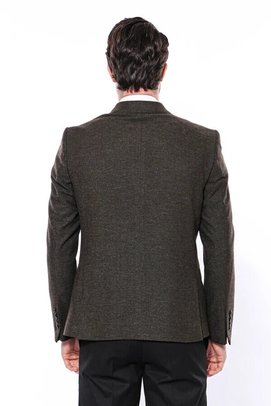 Sivri Yaka Tek Düğme Haki Slim Fit Ceket | Wessi - Resim 7