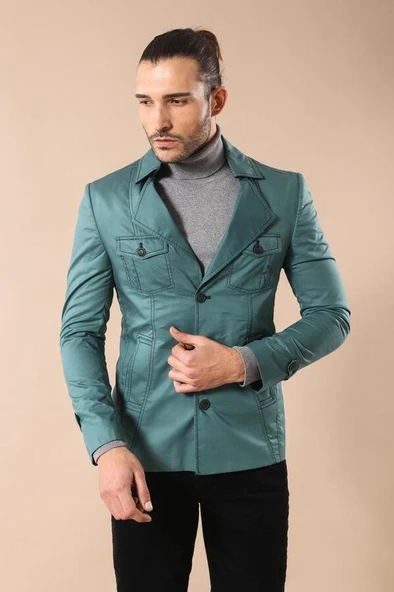 Yeşil Pamuk Trençkot - Wessi - Resim 2