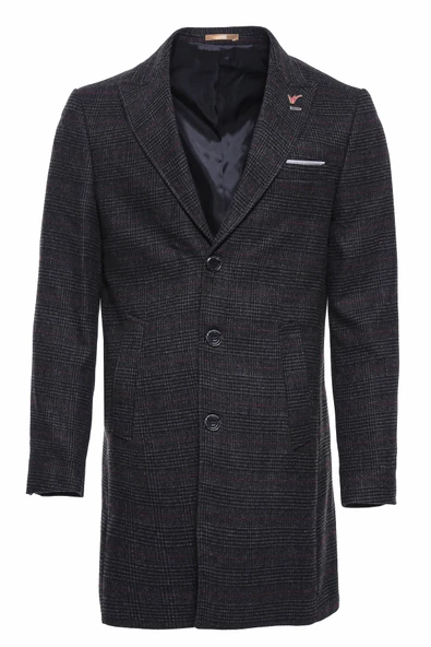 Geniş Sivri Yaka Ekose Antrasit Erkek Kısa Palto - Wessi ürün görseli 1