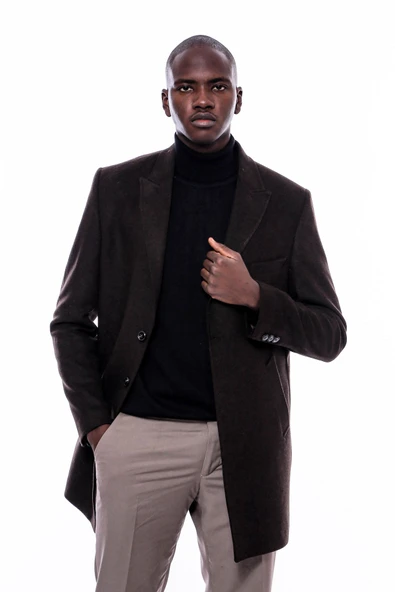 Geniş Yaka Diz Üstü Kahverengi Erkek Palto - Wessi ürün görseli 1