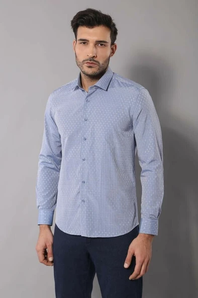 Armürlü Slimfit Mavi Gömlek - Wessi ürün görseli 1