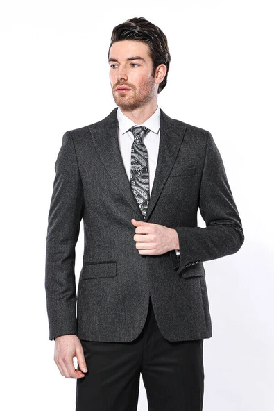 Sivri Yaka Tek Düğme Füme Slim Fit Ceket - Wessi - Resim 4
