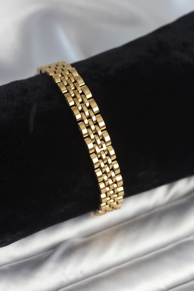 316L Çelik 9 mm Kalınlıkta Gold Renkli Erkek Bileklik - TJ-EB3773 ürün görseli 1