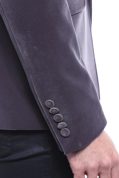 Kadife Slim Fit Gri Erkek Ceket - Wessi - Resim 3