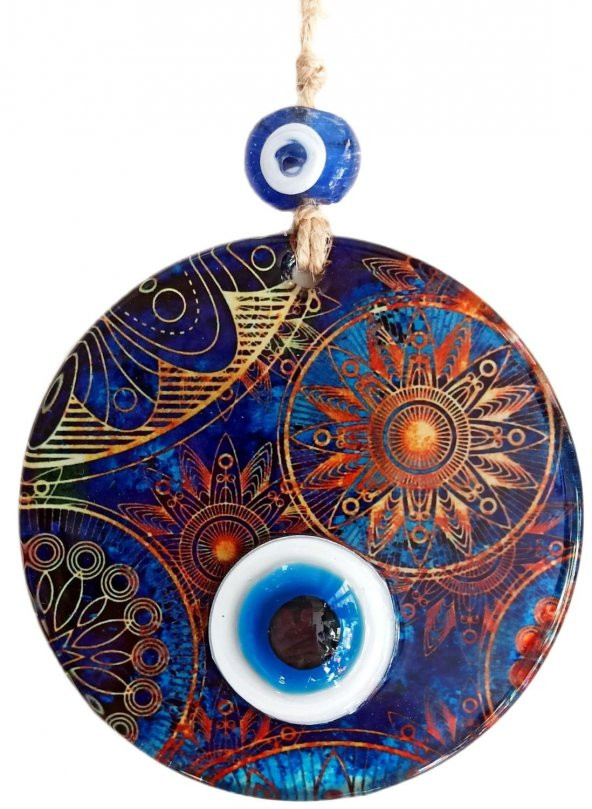 Güneş Desenli 12 Santimetre Füzyon Cam El İşçiliği İle Üretilmiş Nazar Boncuğu Duvar Süsü - Resim 2
