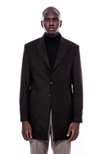 Geniş Yaka Diz Üstü Kahverengi Erkek Palto - Wessi - Resim 2